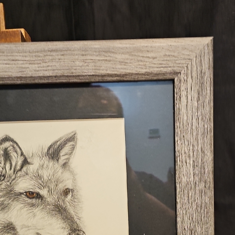 Gray Wolf Illustration in Gray Frame - Picture 3 of 11